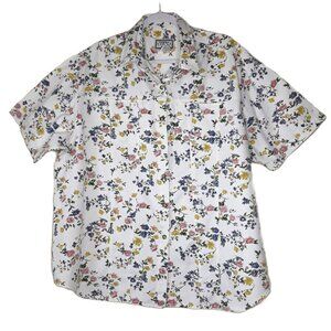 Venezia White Floral Button Camp Top 18/20 Cotton Short Sleeves Boho Cottagecore